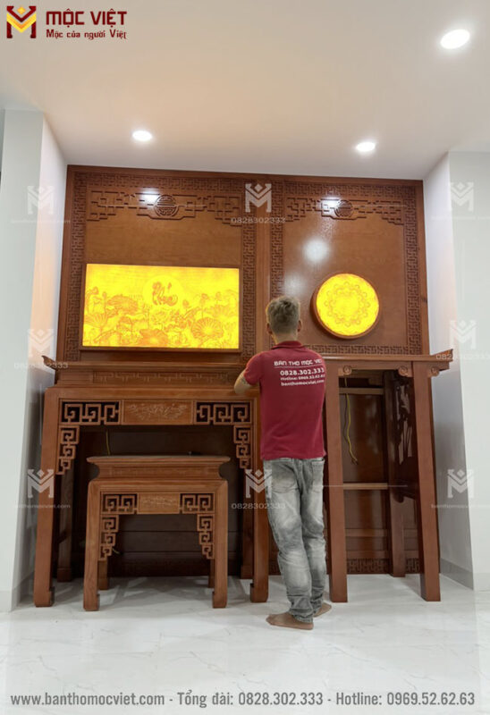 Thi công phòng thờ đẹp với bàn thờ phật và bàn thờ gia tiên tại Bình Dương