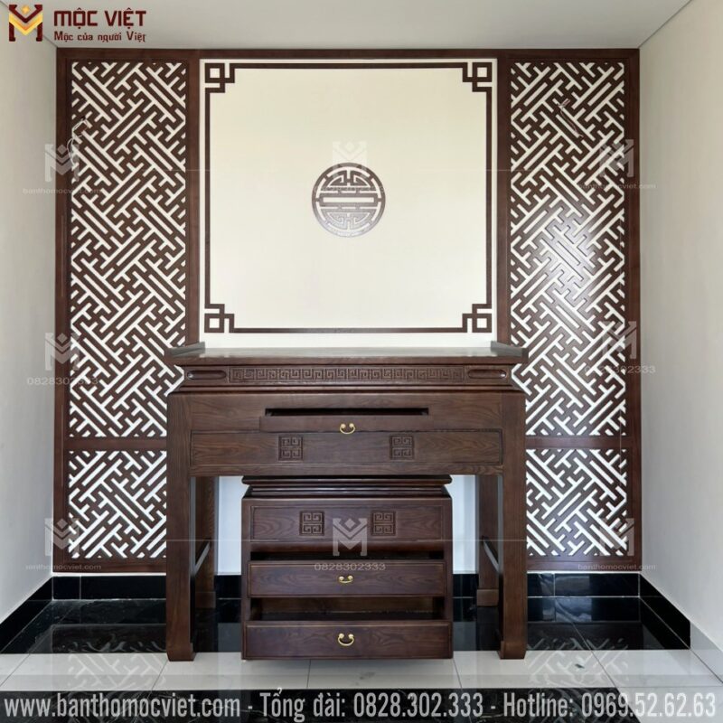 Phòng thờ gia tiên đẹp với thiết kế hiện đại chắc chắn