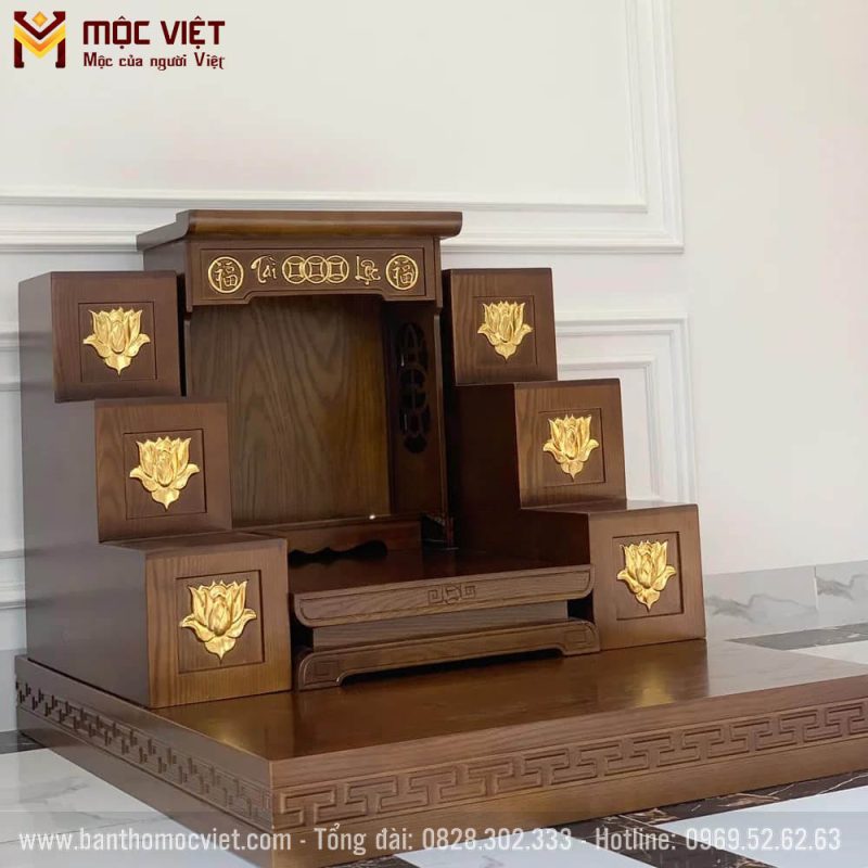 Mẫu combo bàn thờ ong địa màu nâu hiện đại