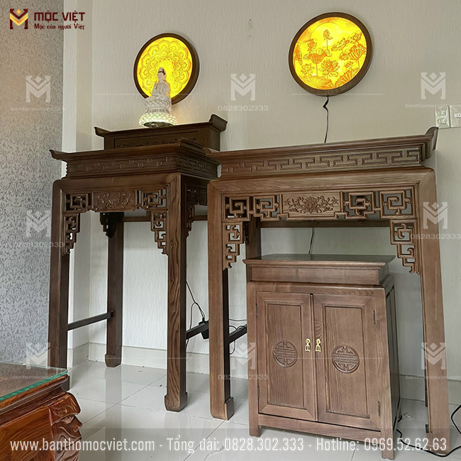 bàn thờ phật quan âm đẹp hai tầng và bàn thờ gia tiên đẹp hiện đại