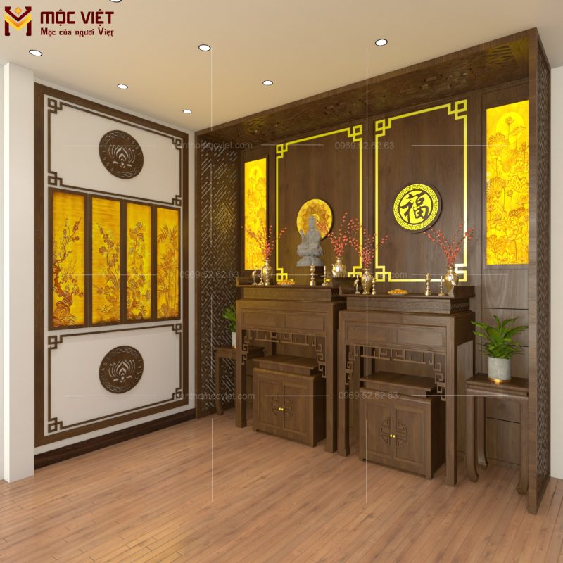 Bàn thờ phật và gia tiên thiết kế nhỏ gọn