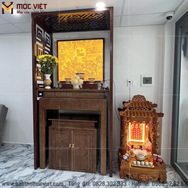 Tranh trúc chỉ chữ phúc tạo nen ấm cúng và trang nghiêm cho không gian phòng thờ