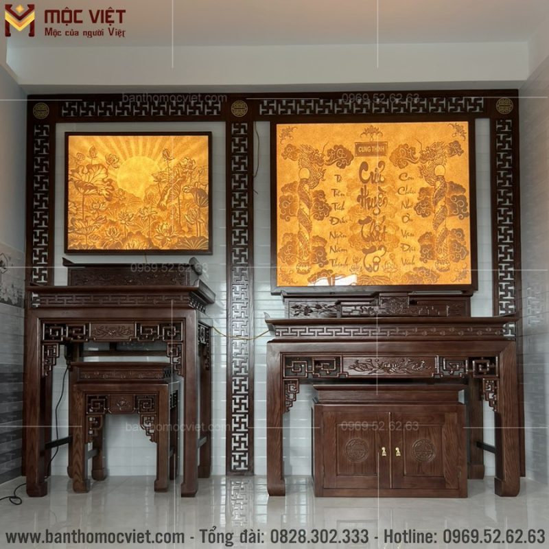 Mẫu bàn thờ phật và gia tiên được thiết kế hiện đại sang trọng