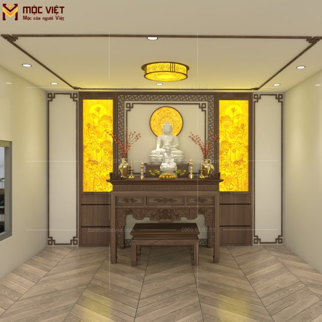Thiết kế bàn thờ phật với kích thước phù hợp với phòng thờ