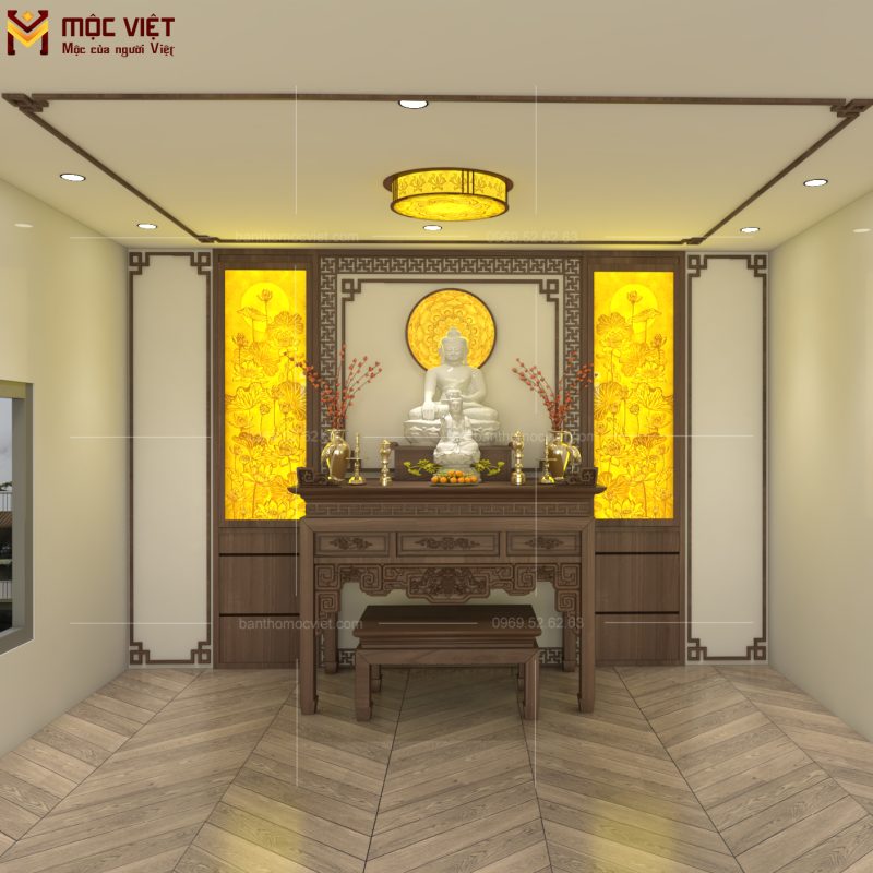 Thiết kế bàn thờ phật với kích thước phù hợp với phòng thờ