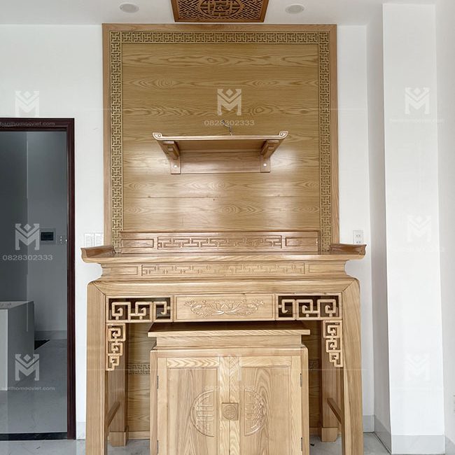 Bàn thờ gia tiên kết hợp bàn thờ treo tường thờ phật