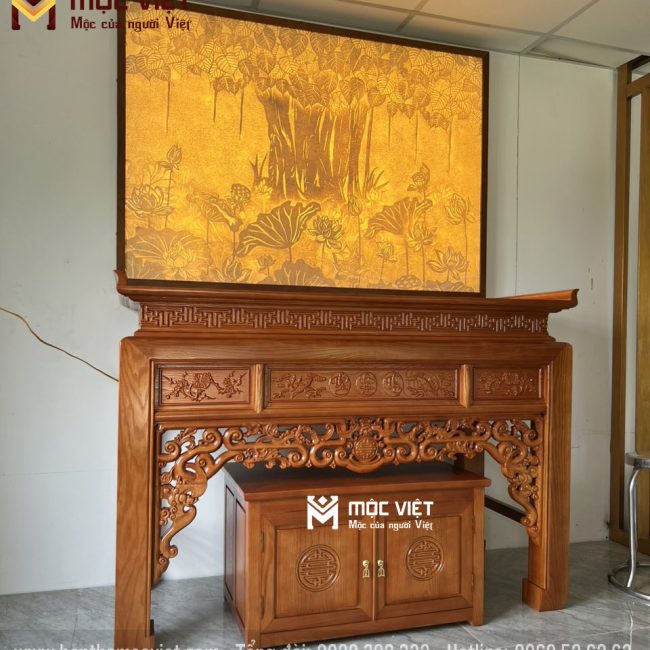 Bàn thờ gỗ mẫu phúc lộc thọ được chạm khắc tinh xảo
