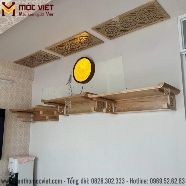 Mẫu bàn thờ treo tường 3 tầng tối ưu không gian thờ cúng
