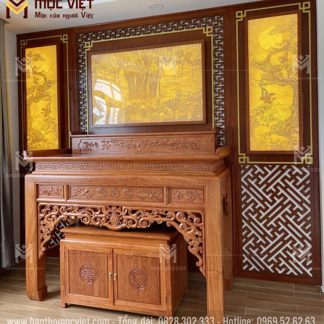 Mẫu phòng thờ hiện đại gỗ hương
