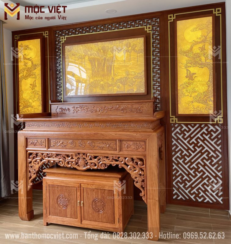 Mẫu phòng thờ hiện đại gỗ hương