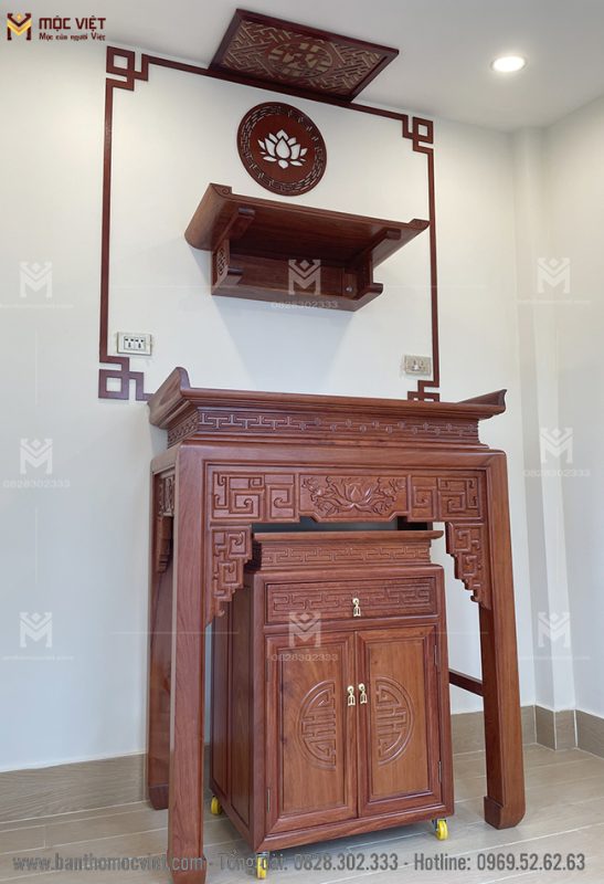 bàn thờ gia tiên kết hợp trang thờ phật đẹp