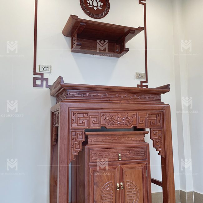 bàn thờ gia tiên kết hợp tranng thờ phật đẹp