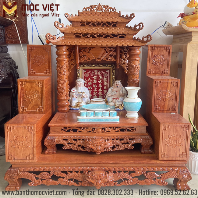 Mẫu combo bàn thờ gỗ hương mái chùa đẹp Mộc Việt