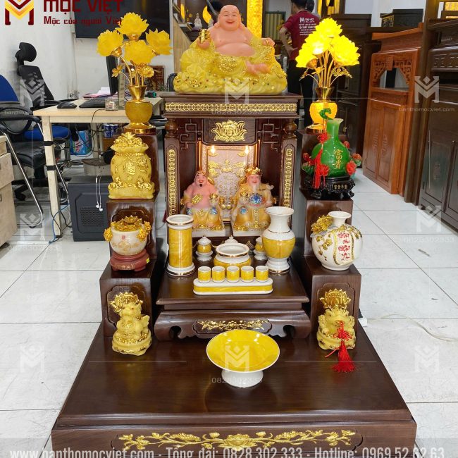 Combo bàn thờ thần tài hoa sen cột vuông chắc chắn