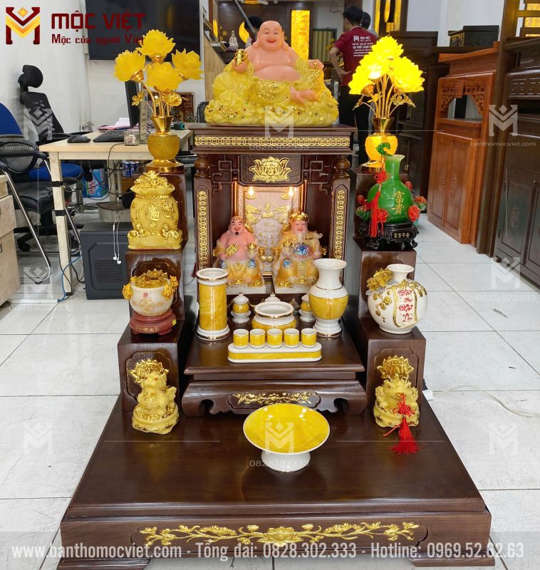 Combo bàn thờ thần tài hoa sen cột vuông chắc chắn