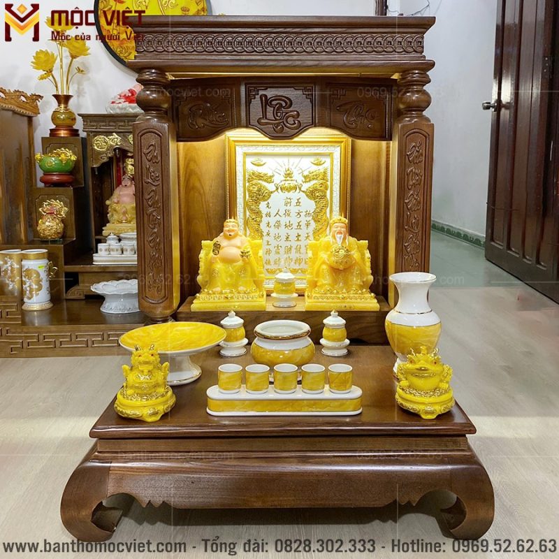 bàn thờ thần tài phúc lộc thọ màu nâu