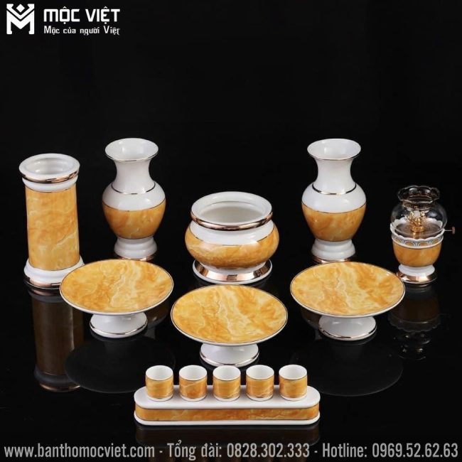 bộ bát hương vân đá vàng đẹp