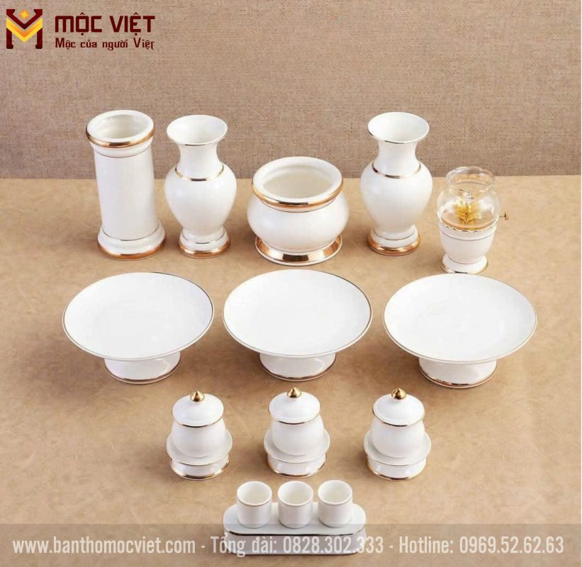 Bộ Bát Hương Vân Đá Trắng