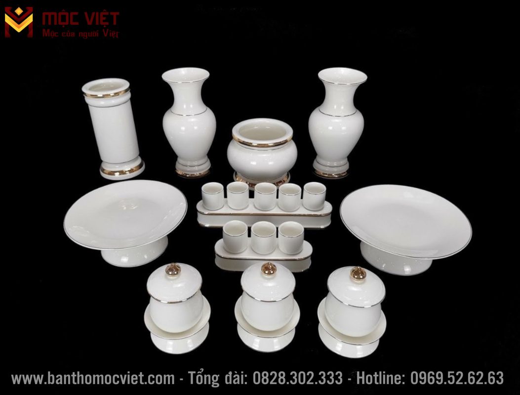 Bộ Bát Hương Vân Đá Trắng