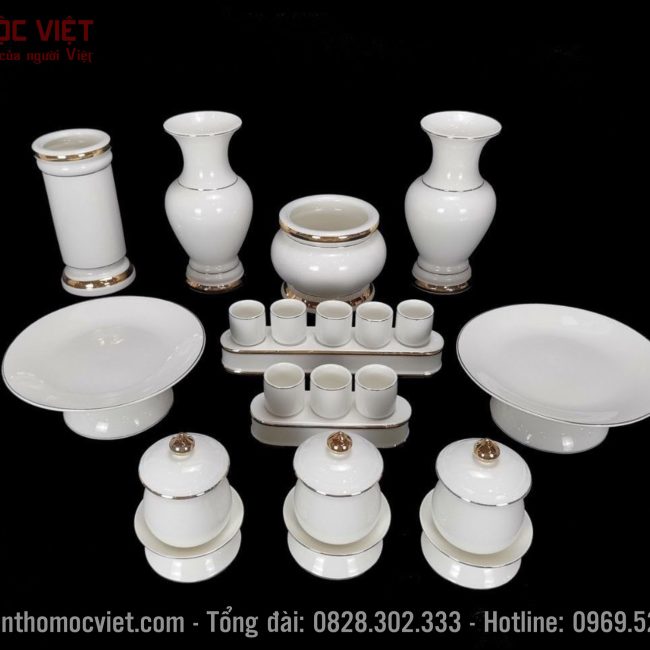 Bộ Bát Hương Vân Đá Trắng