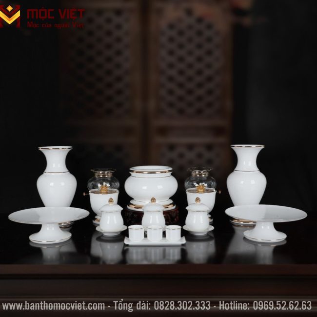 Bộ Bát Hương Vân Đá Trắng