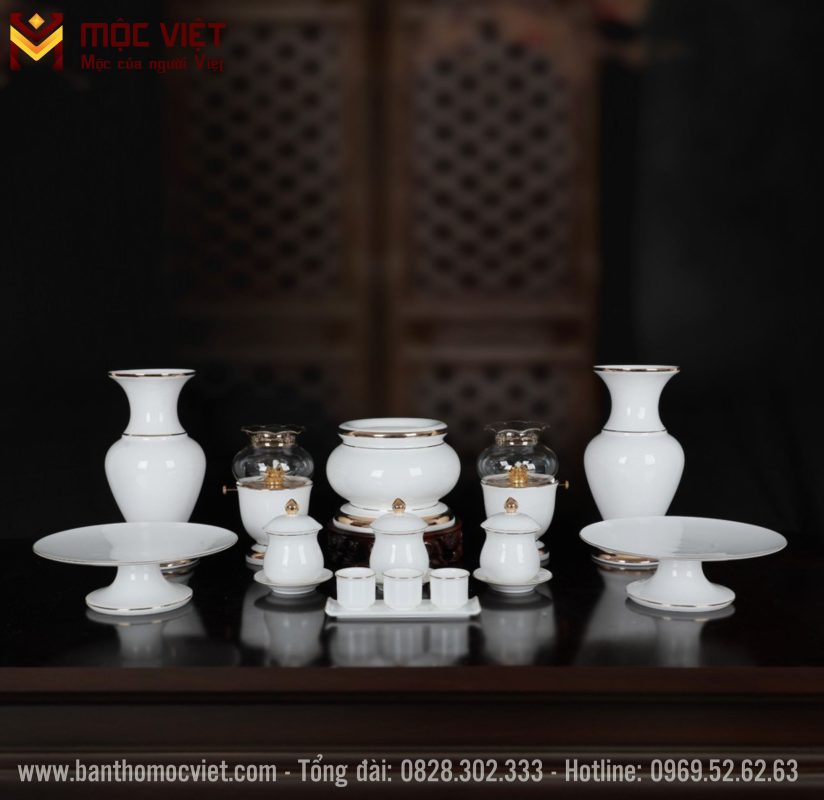 Bộ Bát Hương Vân Đá Trắng