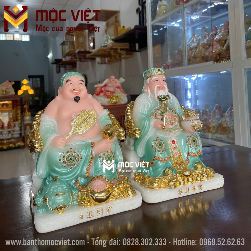 Mẫu tượng Ông địa thần tài màu xanh hàng nhập khâu