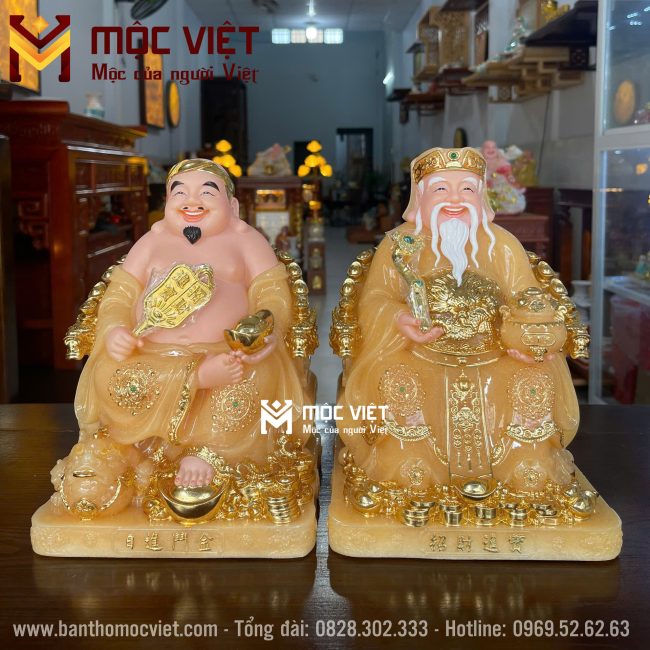 Tượng Ông Địa Thần Tài màu vàng chất liệu đá cao cấp
