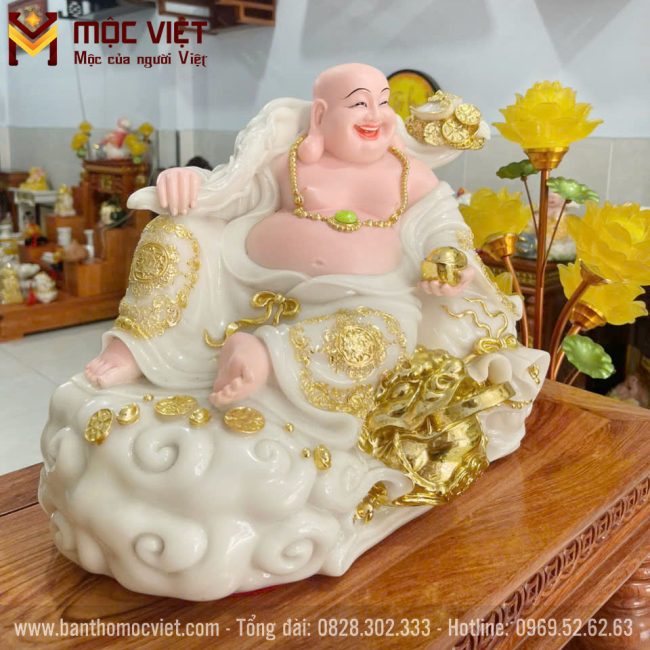 Tượng Phật Di Lặc màu trắng diện tướng tươi vui hạnh phúc