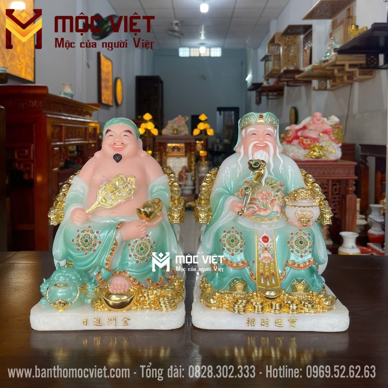 Tượng ông địa thần tài chất liệu đá cao cấp màu Xanh