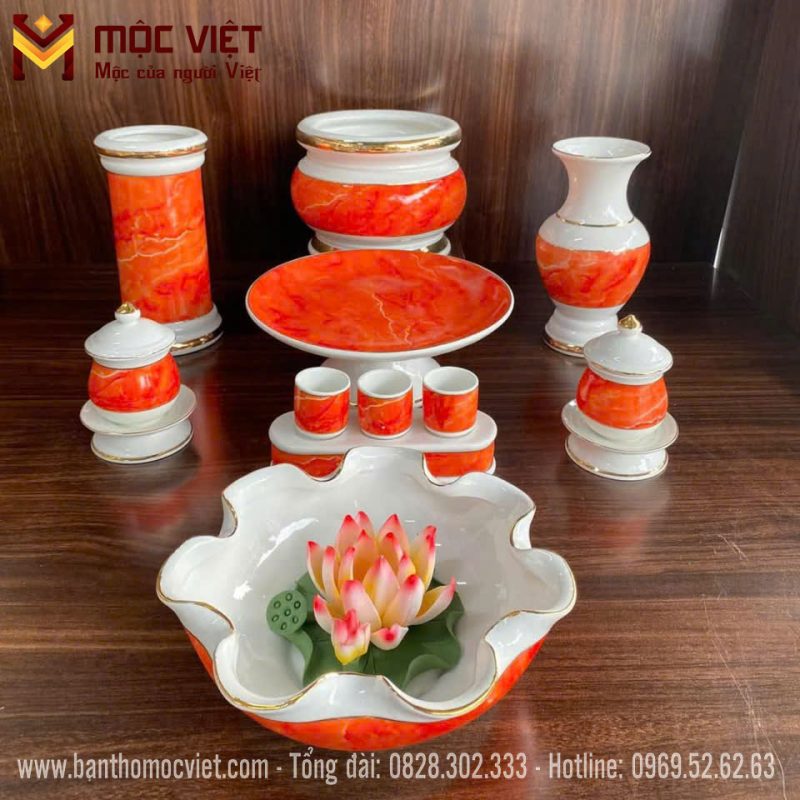 bộ bát hương vân đá đỏ