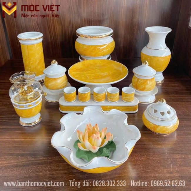 bộ bát hương vân đá vàng