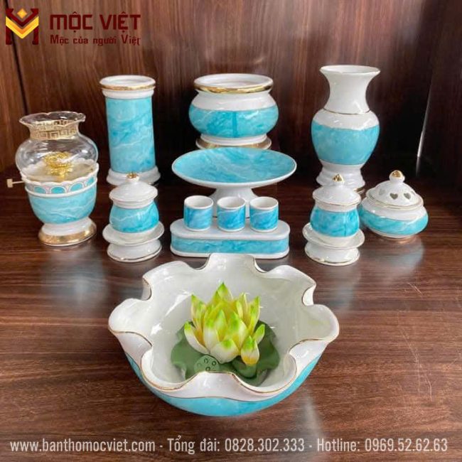 bộ bát hương vân đa xanh