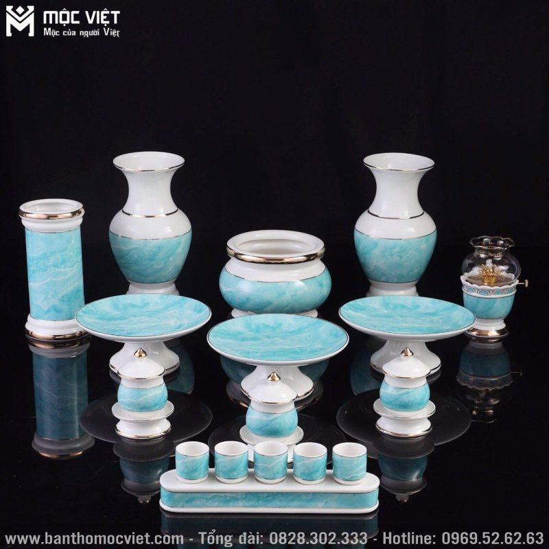 bộ bát hương vân đá xanh đẹp