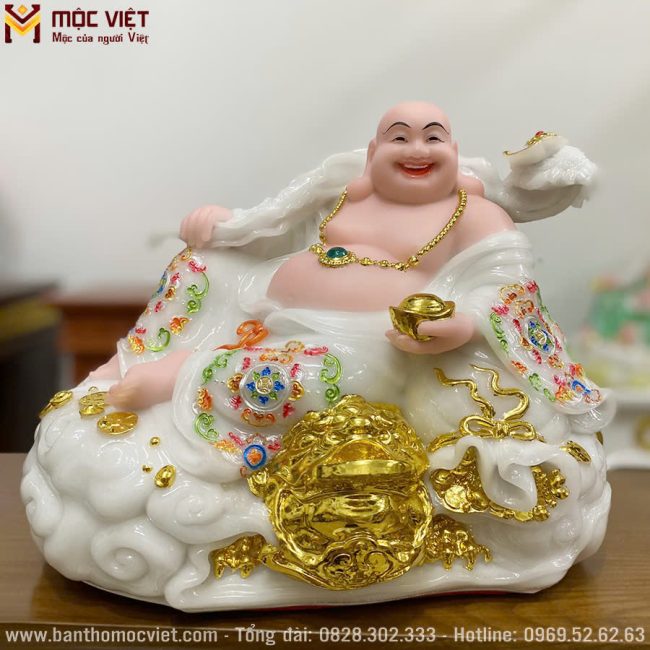 Tượng Phật Di Lặc Màu Trắng Áo Gấm