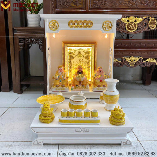 Bàn thờ thần tài màu trắng hiện đại