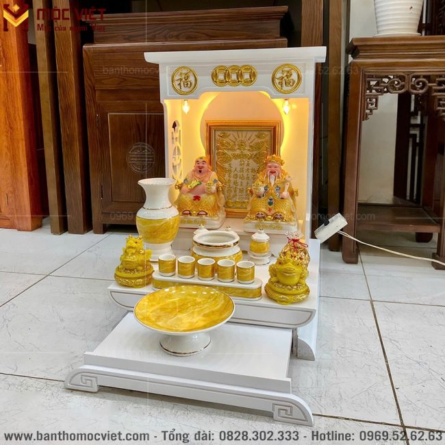 bàn thờ thần tài hào quang màu trắng đẹp