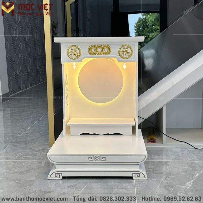 Bàn thờ thần tài màu trắng hào quang phù hợp cho nhiều không gian