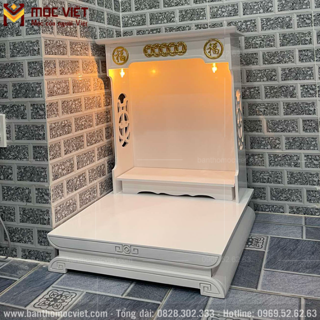 Bàn thờ thần tài màu trắng gỗ sồi hiện đại