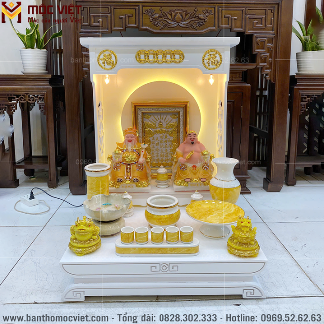 Bàn thờ thần tài hào quang màu trắng hiện đại