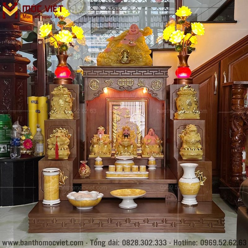 Bộ combo bàn thờ thần tài gỗ sồi hiện đại