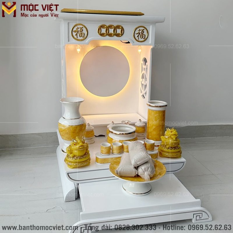 bàn thờ thần tài hào quang màu trắng đẹp