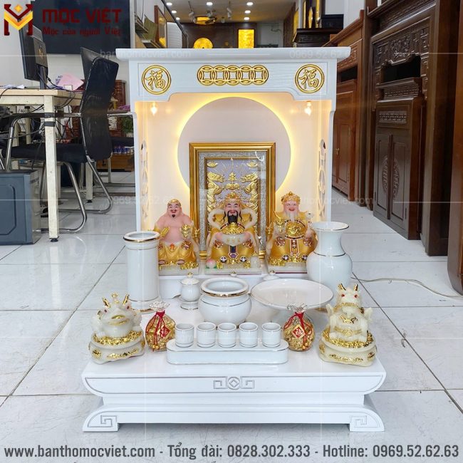 Mẫu bàn thờ hào quang màu trắng đẹp